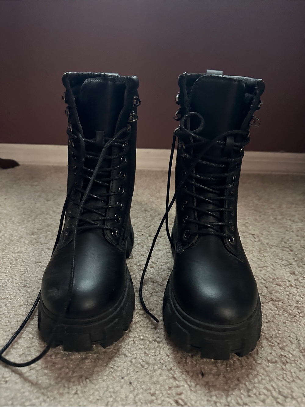 Forever 21 Black Lace-Up Platform Combat Boots